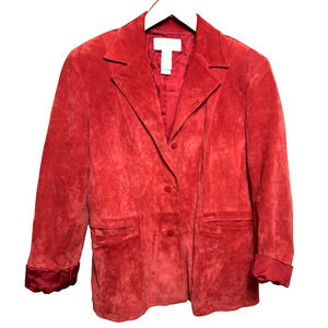 Vintage Y2K Red Suede Blazer Jacket XL Women's Rockabilly Retro Cowgirl Leather